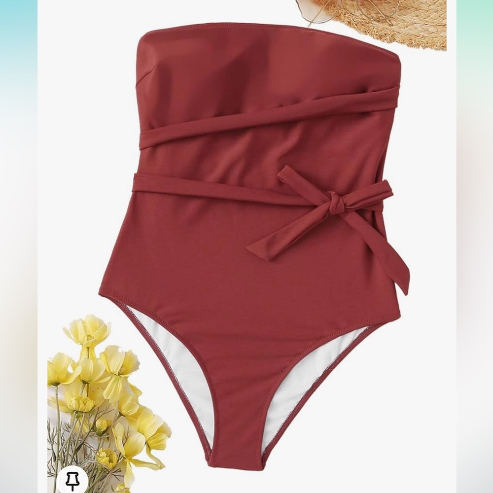 Bandeau One Piece Swimsuit Tie Front, Large